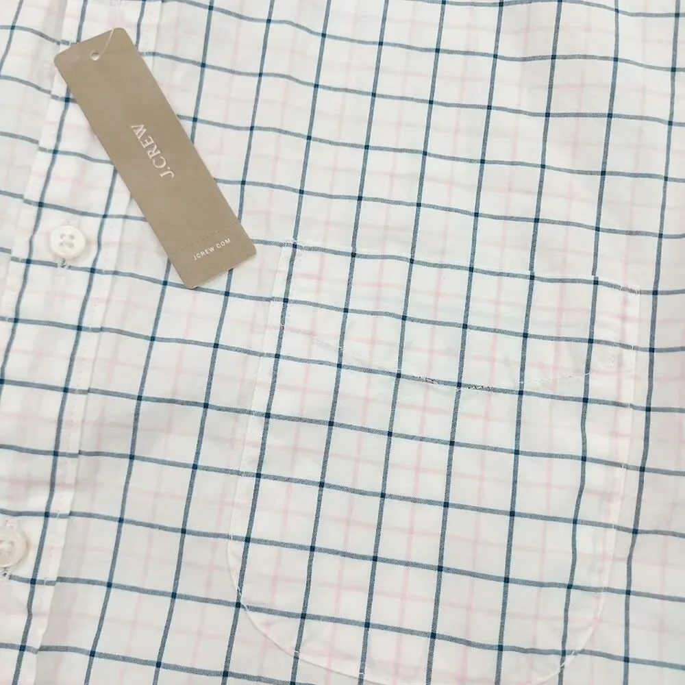 J Crew Mens Large White Shirt Slim Fit Stretch Checked Long Sleeve Workwear